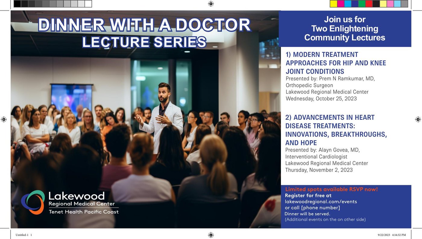 Dinner with a Doctor Lecture Series brochure — orthopedic and cardiology events