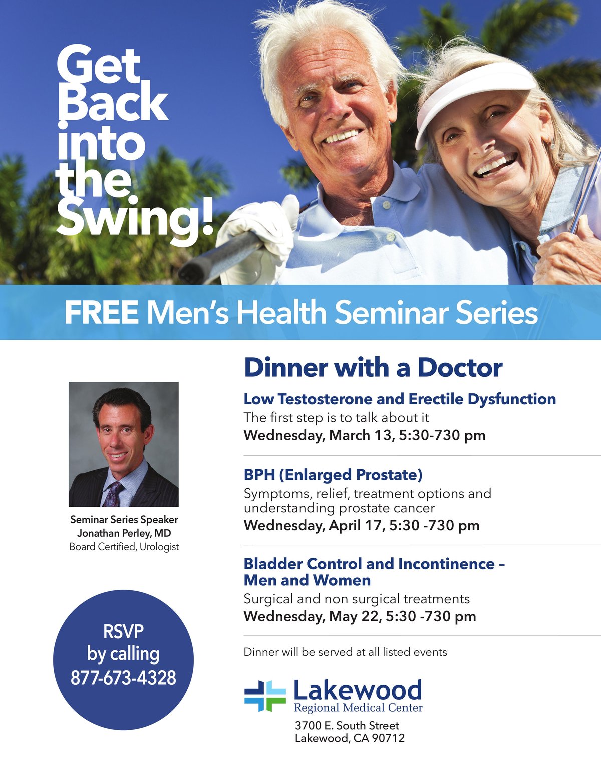 Men's Health Seminar Series 22x28 poster for Lakewood Regional featuring Dr. Jonathan Perley
